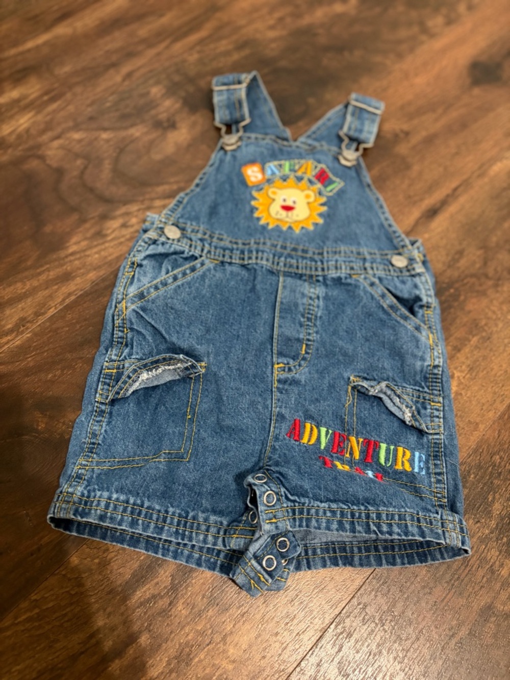 Vintage Children's Denim Shortalls Lion Adventure Overalls Size 18 Months